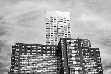 Perspective city skyscraper. Modern skyscraper building. Architectural building in metropolis....