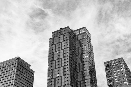 Modern skyscraper building. Architectural building in metropolis. Skyscraper perspective view. City...