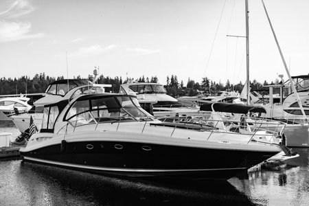 Yacht vacation in summer. Marina bay. A luxury motor yacht in sea marina bay. Yacht in boat harbor....