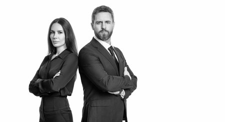 successful businesspeople. business leader isolated on white. two colleagues in office. businesspeople with coworker. business leadership and success. leader representing leadership. junior colleagueの写真素材