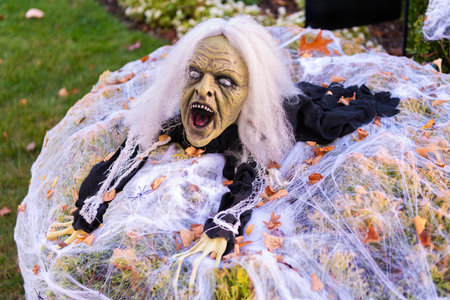 Trick or treat. Celebrate All Hallows party holiday. All Hallows. October 31. Halloween zombie outdoor. Happy Halloween. Spooky dead zombie. Day of dead. Dead Halloween zombieの写真素材