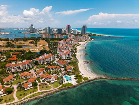 Miami Beach skyline aerial view. Miami city from drone. Tropical Miami scene.の写真素材