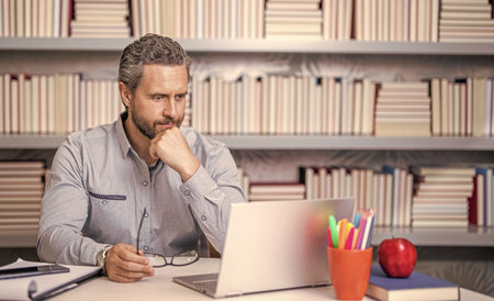 digital classroom. Online education of teacher in classroom. teachers day. teacher man offer...