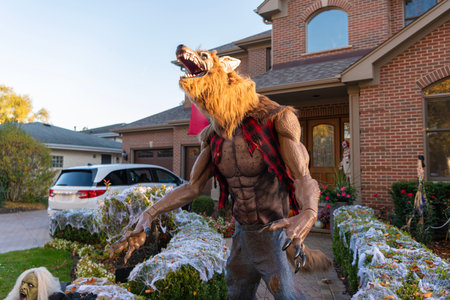 All Hallows. October 31. Halloween werewolf outdoor. Happy Halloween. Spooky angry werewolf monster....