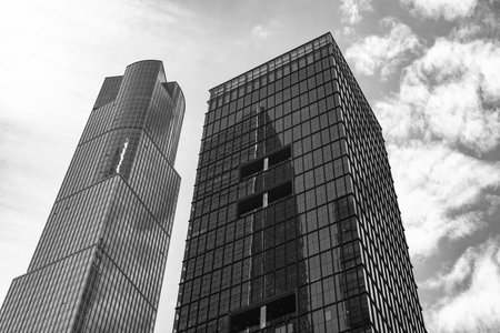 Modern skyscraper building. Office building in downtown. Skyscraper perspective view. City...