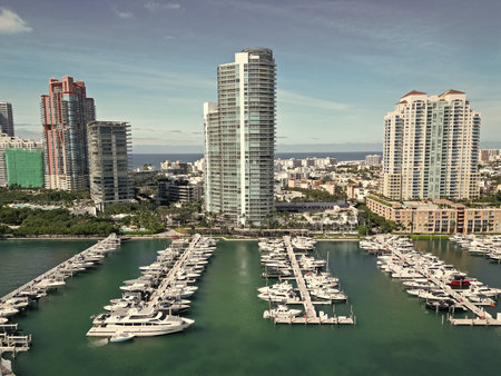 Biscayne bay. Downtown Miami marina with luxury yacht. Summer vacation. Luxury South beach marina....