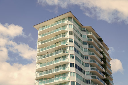 Apartment building with detail. View of building. Residential building architecture. Architectural...