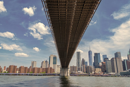 Brooklyn bridge to Manhattan. Urban architecture of New York city. Brooklyn bridge of New York city....