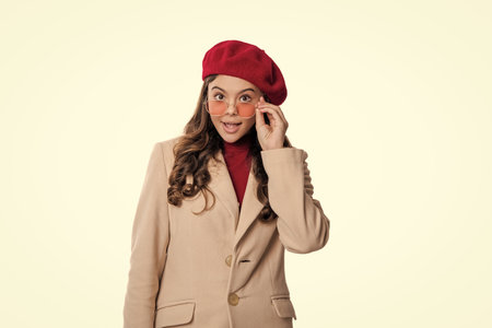 Trendy and stylish girl. Fall fashion style for teen. Outfit for fall style. Fall fashion. Girl in autumn style. Teen girl wear sunglasses. Autumn fashion girl isolated on white. Amazing styleの写真素材