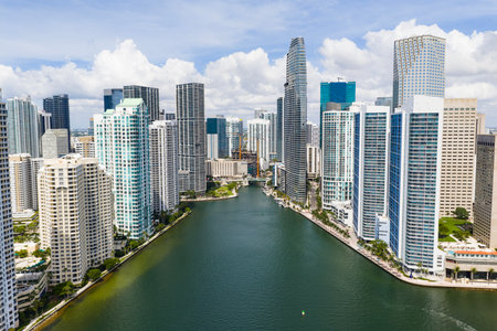 Aerial view of Brickell skyscrapers. Modern cityscape of downtown Miami.の写真素材