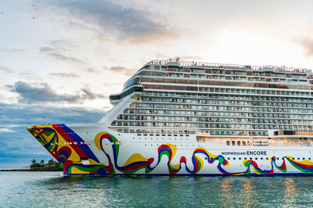 Miami, Florida, USA - December 23, 2024: Norwegian cruise line. Cruise ship tour and travel at sea....