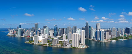 Panorama of Miami skyline. Panorama cityscape of Brickell Miami. Skyscrapers of Brickell. Panorama...