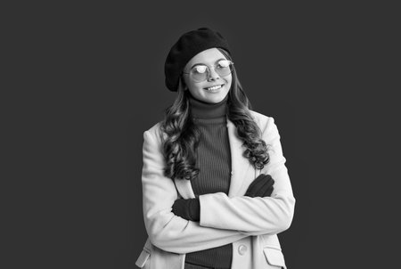 Complete outfit for the fall style. Girl in autumn beret. Teen girl isolated in red. Autumn fashion...