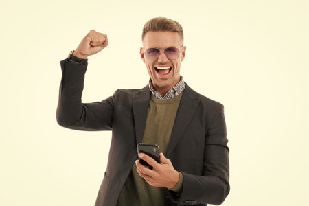 Modern mobile business communication. Businessman messaging on phone. Phone chatting of man. Phone...