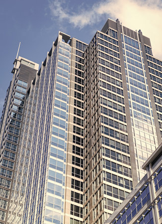 Glass skyscraper. City architecture. Architecture of modern office building. Perspective city...
