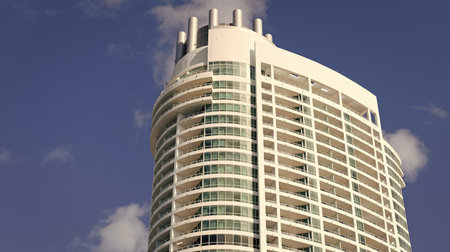 Apartment hotel building. Low angle view of building. Residential building architecture....