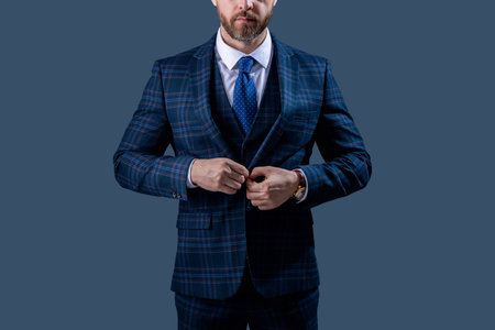 Formal suit jacket with tie isolated on grey. Businessman man in business jacket. Business suit....