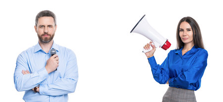 boss and manager isolated on white. businesspeople announce a problem. attention please....