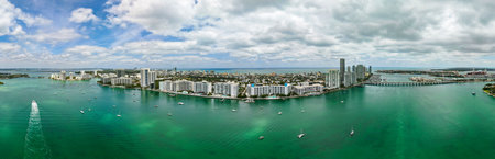 Landscape aerial Miami skyscraper cityscape. Luxury panoramic view Florida. Miami south beach aerial...