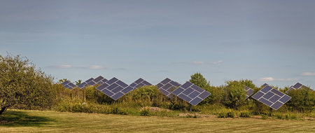 Sustainable renewable energy. Photovoltaic technology for eco-friendly electricity production. Solar...