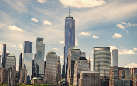 View of Manhattan from hudson river, New York City. USA, NYC NY , Manhattan. Lower Manhattan...