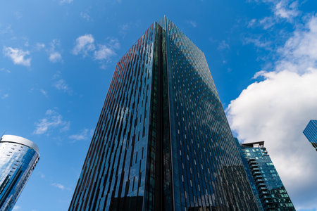 Minimalist glass architecture. Business skyscraper building. Architectural building business...