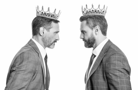 business conflict. two businessman conflicting for leadership isolated on white. businessman leader having conflict in business. conflict between boss and leader. rivalry leadershipの写真素材