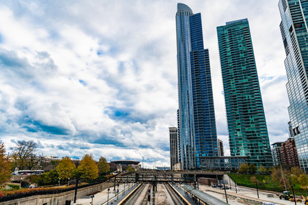 Chicago, Illinois, USA - November 10, 2024: Metro railway station. Railroad urban transport. Urban...