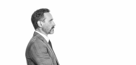 Leadership concept. Business leader man suit. Big boss. Business success and leadership. Successful businessman leader in office. Ambition and confidence. Businessman boss in profile. Advertisementの写真素材