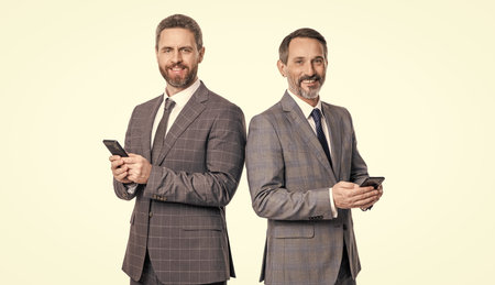 businessmen texting on phone isolated on white. business texting message. online business. business...