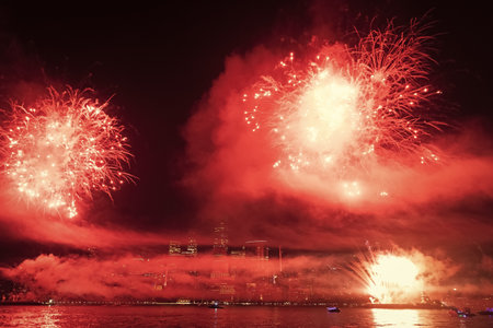 New York Manhattan fireworks. New York Fireworks over Manhattan. New York City 4th of July...