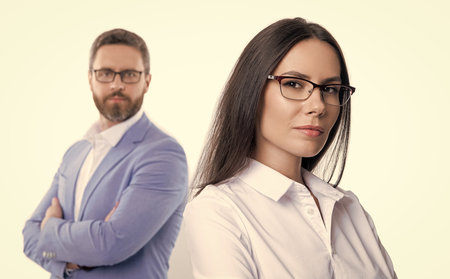 businesspeople together while having a meeting in the office. businesspeople working on business project. collaborating on a new business project. businesspeople isolated on whiteの写真素材