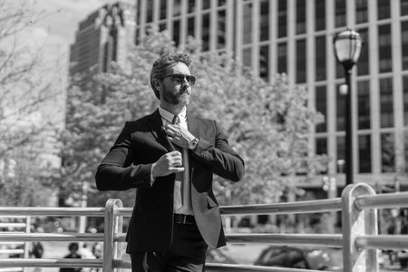 Man in suit go to office. Top manager. Confident boss in city. Business success. Businessman walk outdoor. Man on city street outdoor. Professional leader CEO. Businessman in suit. Business modelの写真素材