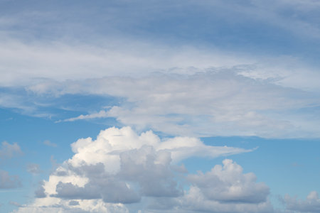 Weather cloudscape. Sky filled with cloud. Overcast scene. Cloudy sky view. Cloud drifting. Cloudy...