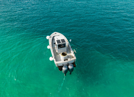 Vacation on summer. Summertime motorboat tour. Luxury motor boat yacht. Yacht go to marina. Boating...