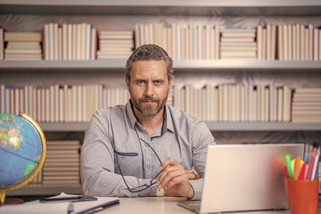 online school education. teacher at lesson during estudy. digital classroom. Online education of...