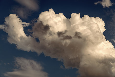 Sky clouds background. Blue Heaven and white clouds. White cloudy Heaven with soft sun light. Clouds...