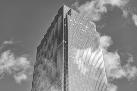 Perspective city skyscraper. Business skyscraper building. Architectural building in business area. Glass skyscraper. City architecture. Architecture of modern office buildingの写真素材