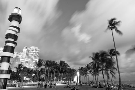 South Pointe Park. Landmark architecture. Lighthouse sculpture. Urban park in Miami Beach. South beach architecture. Famous monument in South Pointe Park, Florida. Travel destination. Coastal parkの写真素材
