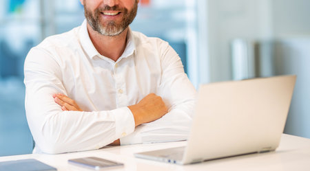 Remote freelance working. Businessman freelancer at office desk. Business success. Businessman...