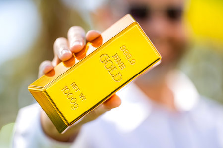Gold bar. Banking saving. Investment in precious metal. Financial success. Golden bullion. Money...