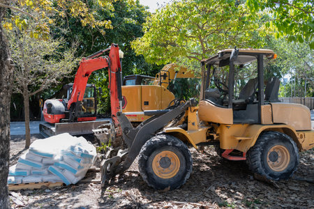 Wheel loader. Heavy equipment of wheel loader for loading materials. Wheel loader heavy machinery....