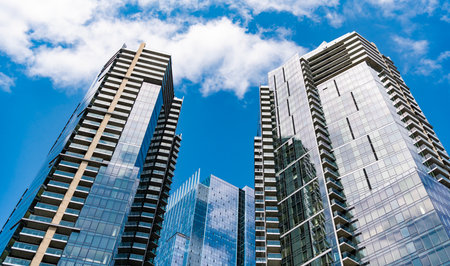 Perspective skyscraper. Minimalist glass architecture. Business skyscraper building. Architectural...