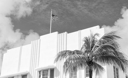 Architectural building. Art deco. Architectural district Art Deco. Modern building of Miami beach. Ocean drive. Miami Beach in Ocean Drive Florida.の写真素材