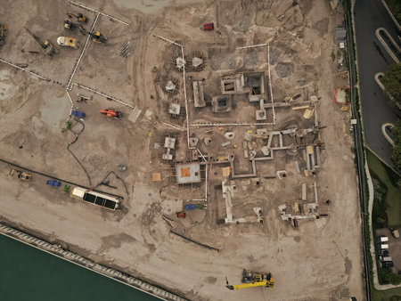 Building architecture under construction. Construction site from top. Structural design engineering. Structure engineering at building site. Formwork construction architecture. Architectural buildingの写真素材