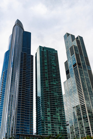 Glass building. Business city. City architecture. Modern glass building. Reflective glass...