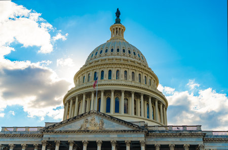 Federal government in the nation capital. USA symbol. American capital city. Washington State Capitol. United states Capitol. Capitol building. The Capitol building in Washingtonの写真素材