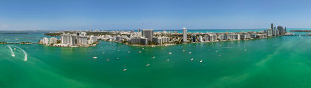 Iconic Miami coastline. Cloudy sky over Miami famous skyline.の写真素材