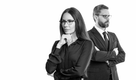 business partner isolated on white. two businesspeople in suit. business teamwork and collaboration. partnership concept. partner team. successful partnership. business team success. copy spaceの写真素材