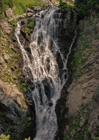 Mount Rainier national park mountain nature landscape. Waterfall landscape. Nature wildness travel....
